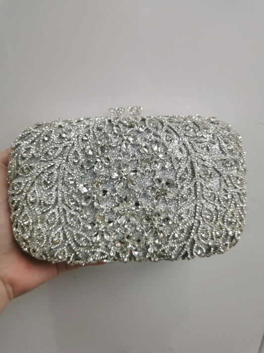 Women Silver Crystals Clutch Bags Jewels Evening Purse Wedding Bridal Rhinestones Purses And Handbags Party Dinner Clutches Bags