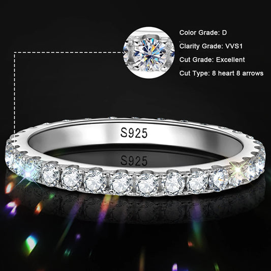2mm D Color Moissanite Eternity Band | 18K White Gold Plated Sterling Silver Wedding Ring