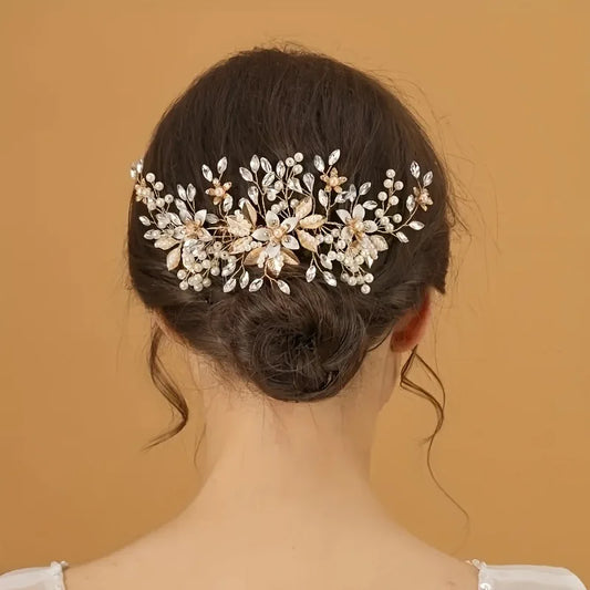 Handmade Pearl Flower Bridal Hair Comb – Silver Crystal Wedding Clip