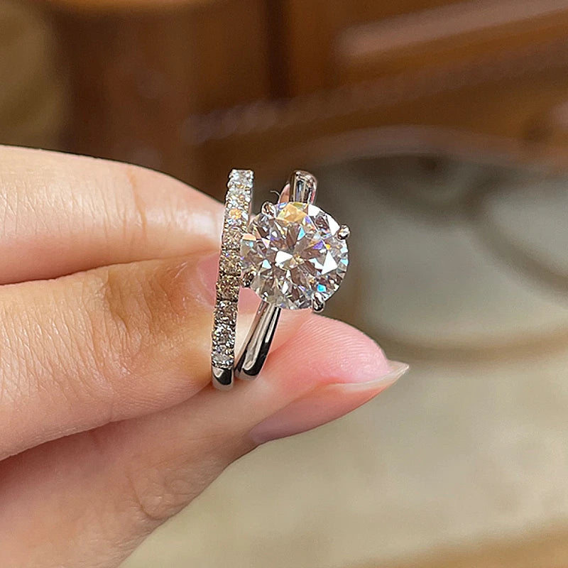 2.0ct GIC Certified Moissanite Bridal Ring Set | 925 Sterling Silver White Gold Plated | Engagement & Wedding Ring