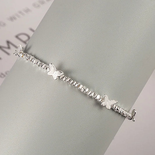 925 Sterling Silver Butterfly Bead String Bracelet