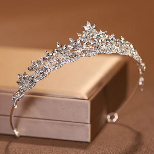 Premium Silver Botanical Wedding Crown | Regal Birthday Tiara & Bridal Hairwear Accessory