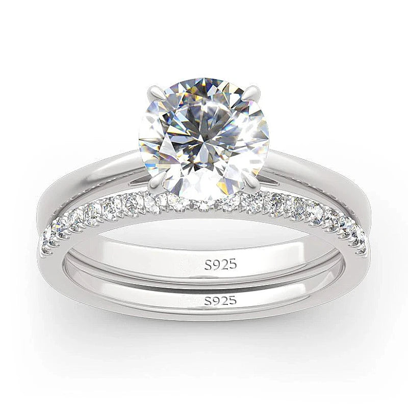2.0ct GIC Certified Moissanite Bridal Ring Set | 925 Sterling Silver White Gold Plated | Engagement & Wedding Ring