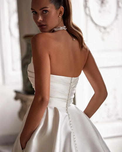 SoDigne Church Simple A Line Wedding Gown For Women Sweetheart Pleats Customized Wedding Dress Long Reception Party Bride Dress