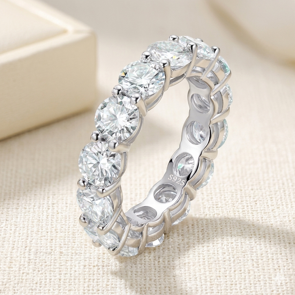 GRA Certified D Color VVS1 Moissanite Wedding Band | 925 Sterling Silver | Round Cut Bridal Ring