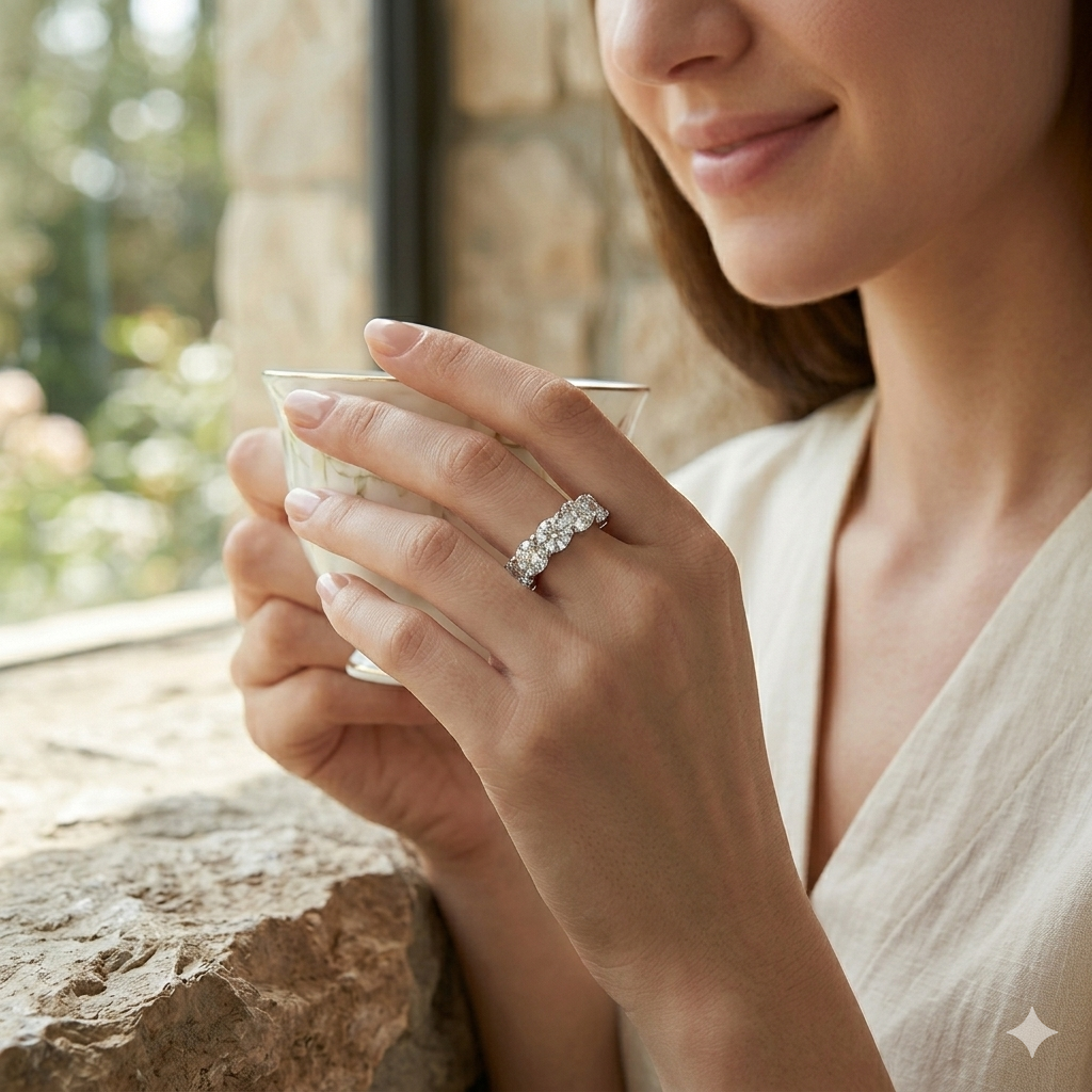 GRA Certified D Color VVS1 Moissanite Wedding Band | 925 Sterling Silver | Round Cut Bridal Ring
