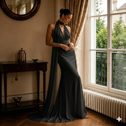 Halter Neck Satin Mermaid Bridal Gown – Backless Reception Dress