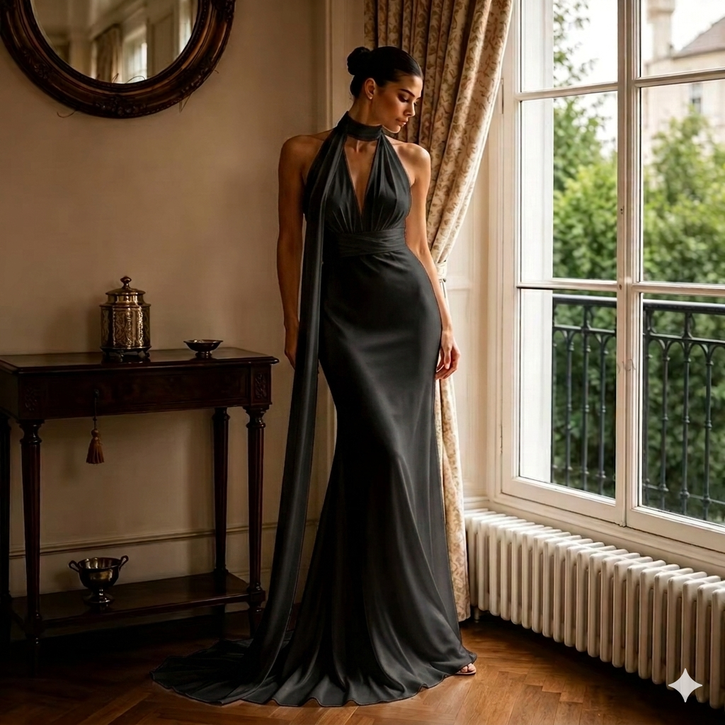 Halter Neck Satin Mermaid Bridal Gown – Backless Reception Dress