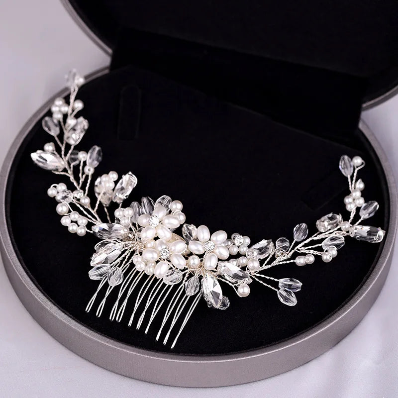 Handmade Pearl Flower Bridal Hair Comb – Silver Crystal Wedding Clip