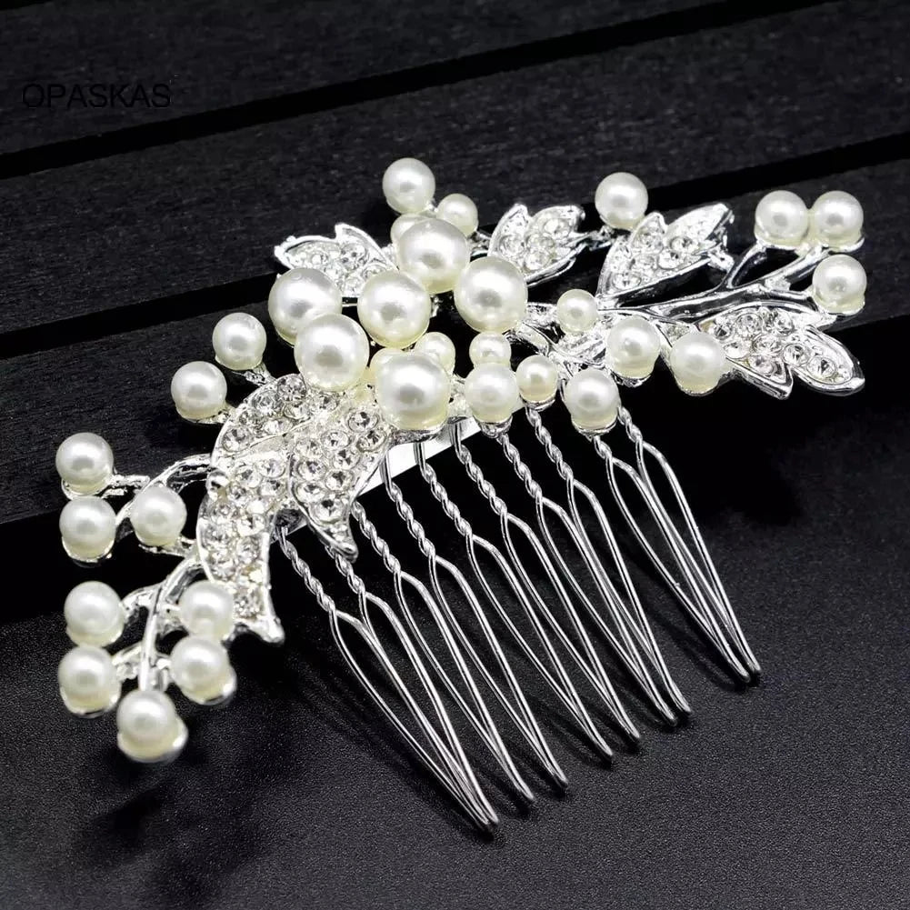 Handmade Pearl Flower Bridal Hair Comb – Silver Crystal Wedding Clip