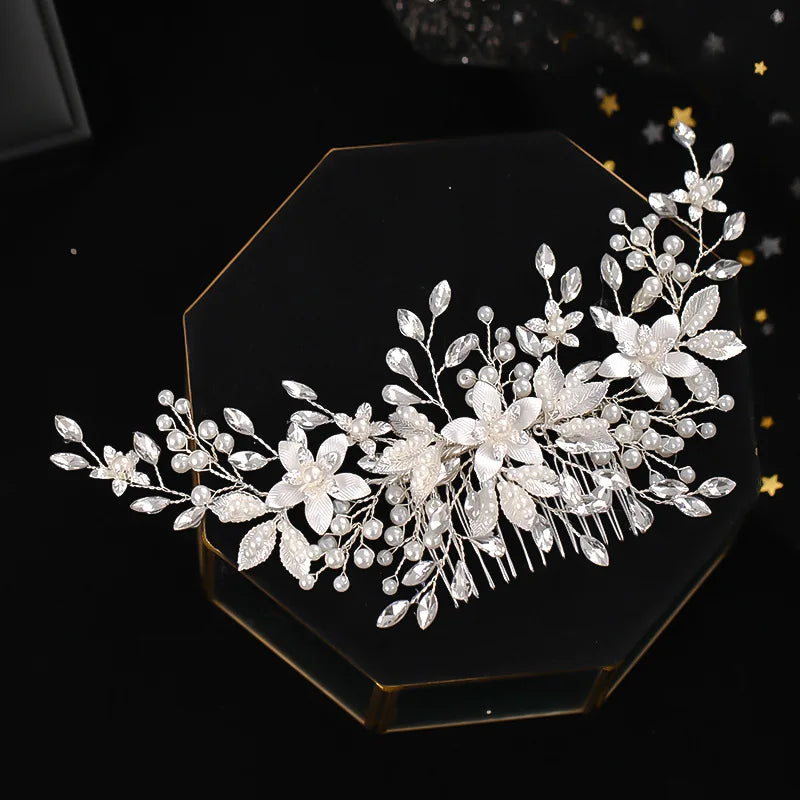 Handmade Pearl Flower Bridal Hair Comb – Silver Crystal Wedding Clip