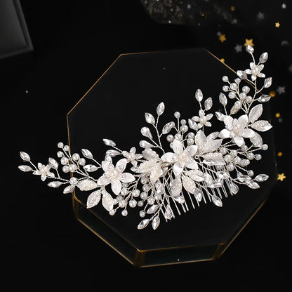 Handmade Pearl Flower Bridal Hair Comb – Silver Crystal Wedding Clip