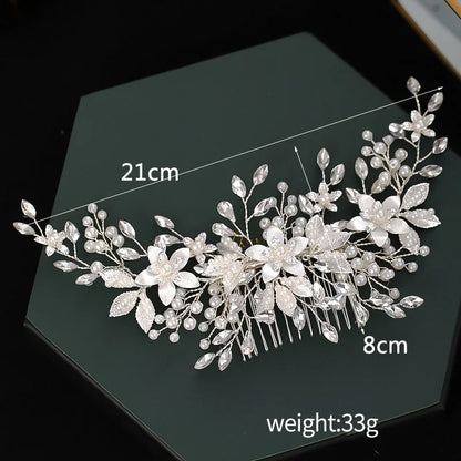 Handmade Pearl Flower Bridal Hair Comb – Silver Crystal Wedding Clip