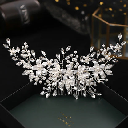 Handmade Pearl Flower Bridal Hair Comb – Silver Crystal Wedding Clip
