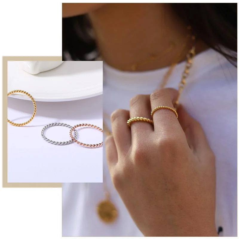 18K Gold Plated Vintage Twisted Rope Ring | Stainless Steel | Women's Wedding & Party Ring