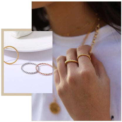 18K Gold Plated Vintage Twisted Rope Ring | Stainless Steel | Women's Wedding & Party Ring