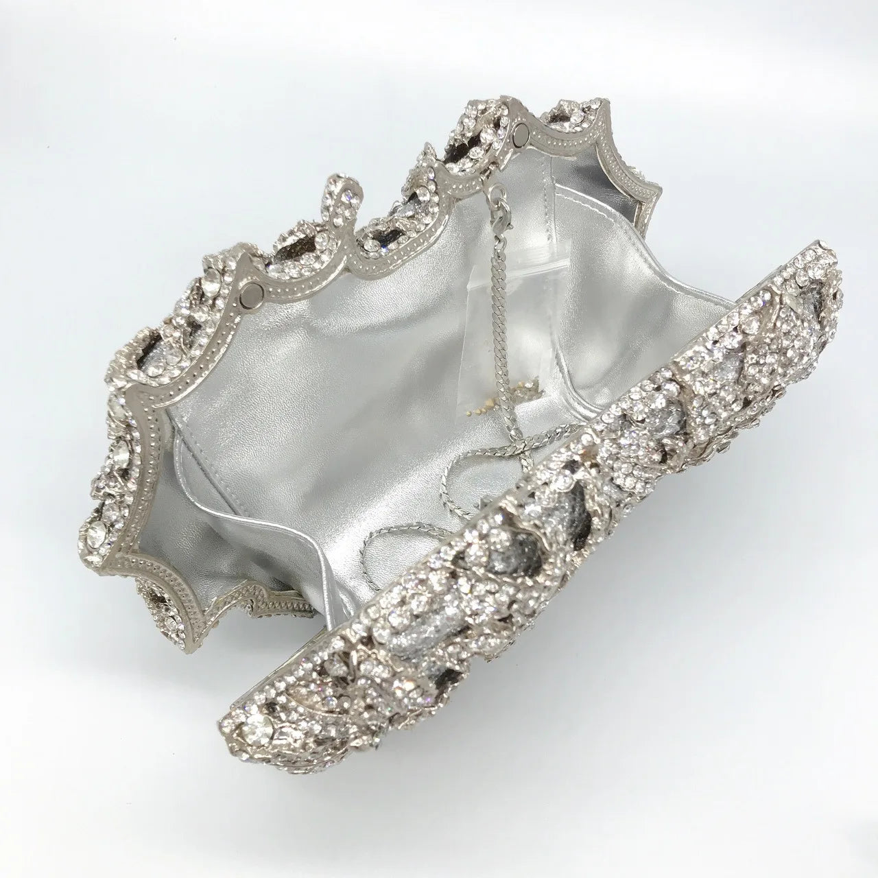 Golden Silver Luxury Crystals Evening Bags Fashion Rose Flower Diamonds Clutch Bags Soiree Purse Women Wedding Bride Handbags