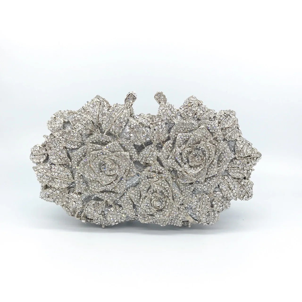 Golden Silver Luxury Crystals Evening Bags Fashion Rose Flower Diamonds Clutch Bags Soiree Purse Women Wedding Bride Handbags