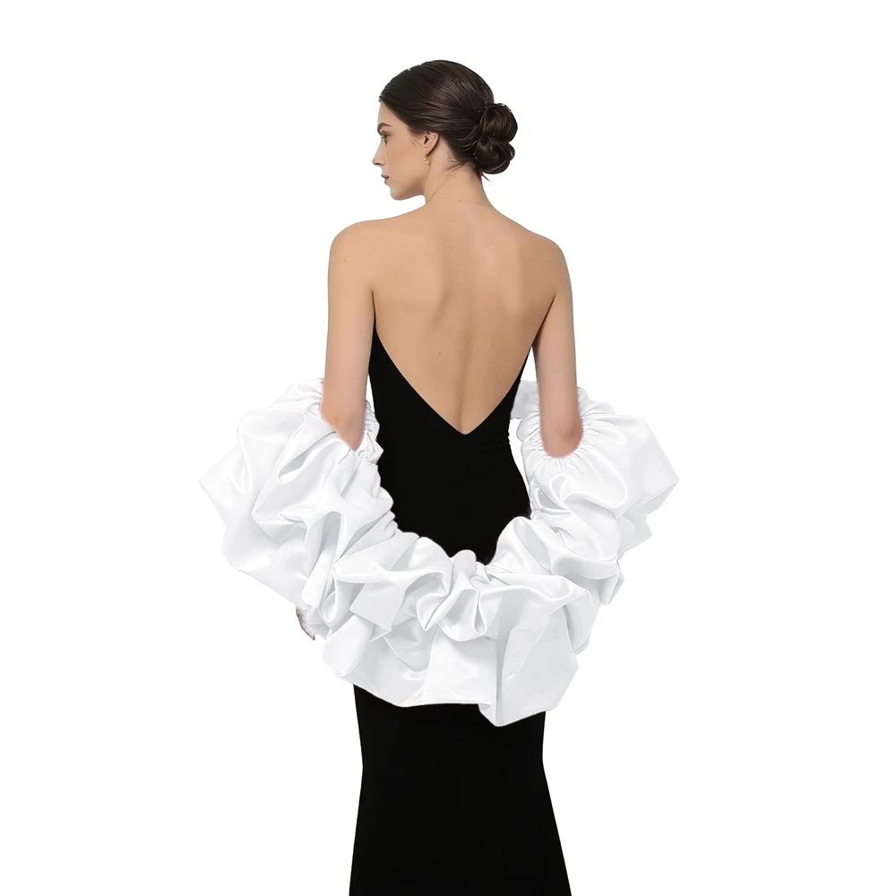 Satin Puff Sleeve Cape Bridal Shawl Ruffled Bolero Wrap for Bride Wedding Dress Cover Up