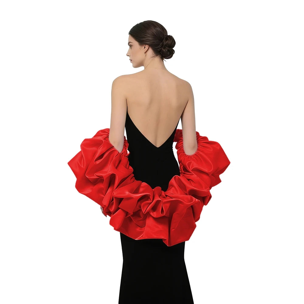 Satin Puff Sleeve Cape Bridal Shawl Ruffled Bolero Wrap for Bride Wedding Dress Cover Up