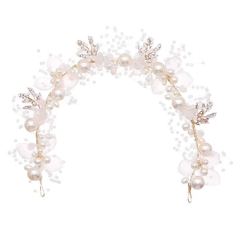 Pearl Flower Crown Headband – Boho Bridal Crystal Headpiece