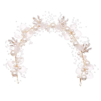 Pearl Flower Crown Headband – Boho Bridal Crystal Headpiece