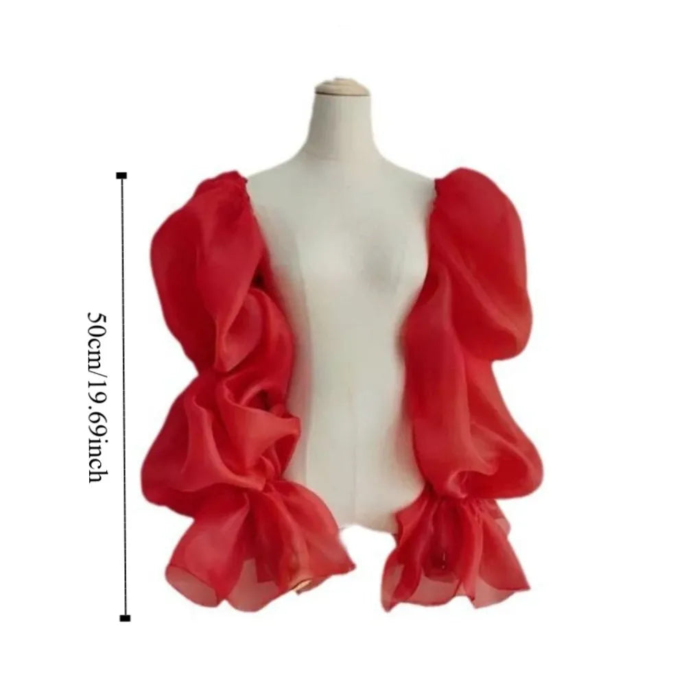 Elegant Puff Wedding Arm Sleeves Evening Dress Decor Ruffles Bride Detachable Sleeves Bowknot Sweet Sheer Cover Sleeves Banquet
