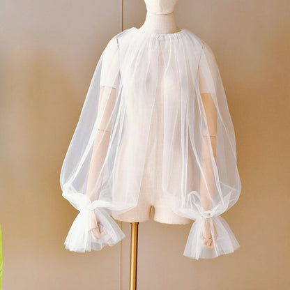 Attached-Sleeve Bridal Shawl with Flared Cuffs Wedding Bolero Sexy Wear Wedding Accessories Wedding Props Marriage Evening Party
