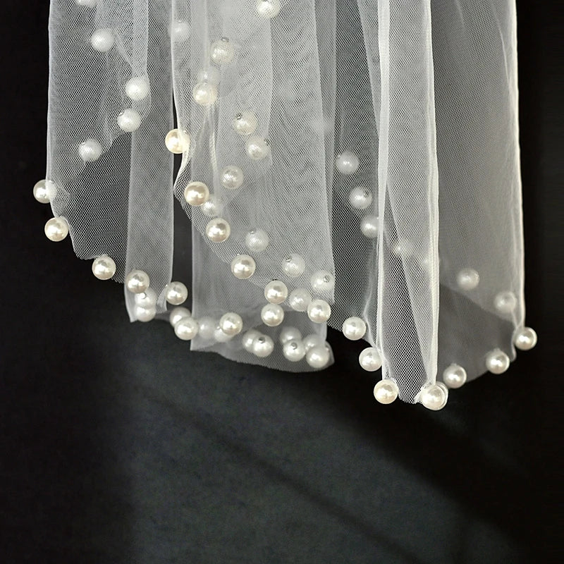 Pearl-Embellished Tulle Bridal Shoulder Cape & Oversleeves