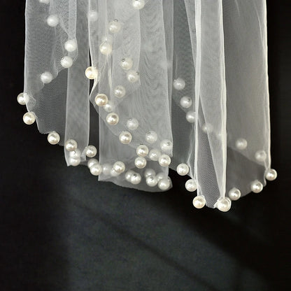 Pearl-Embellished Tulle Bridal Shoulder Cape & Oversleeves