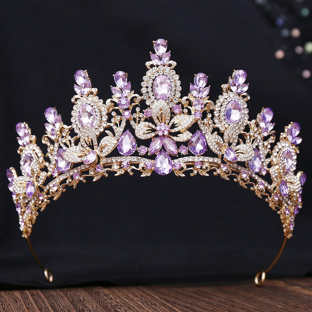 Bloom Veil Co. Royal Queen Champagne Gold Bridal Crown – Luxury Crystal Wedding Tiara