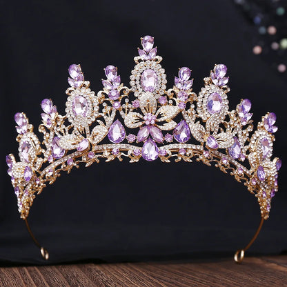 Bloom Veil Co. Royal Queen Champagne Gold Bridal Crown – Luxury Crystal Wedding Tiara
