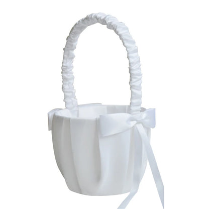 White Flower Girl Basket with Pearl Handle | Wedding Ceremony Accessories