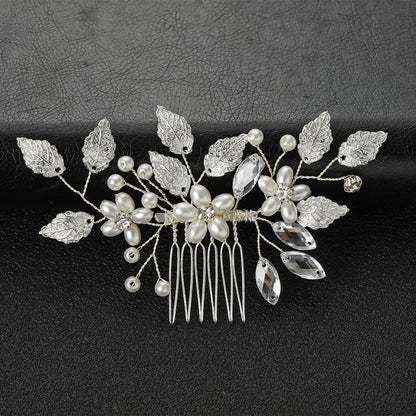 Handmade Pearl Flower Bridal Hair Comb – Silver Crystal Wedding Clip