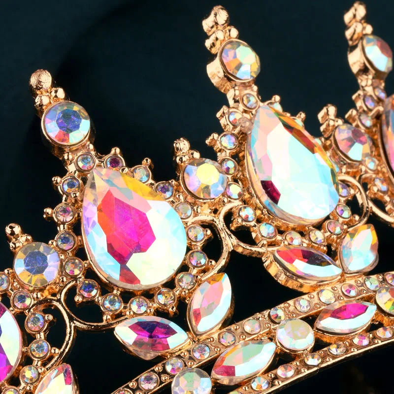European Regal Round Crown – Colorful Crystal Wedding Tiara