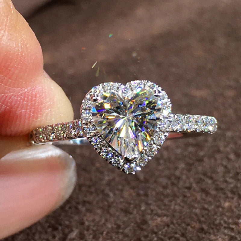 Cubic Zirconia Heart Wedding Band | Prong Setting Bridal Ring | Women's Wedding Jewelry