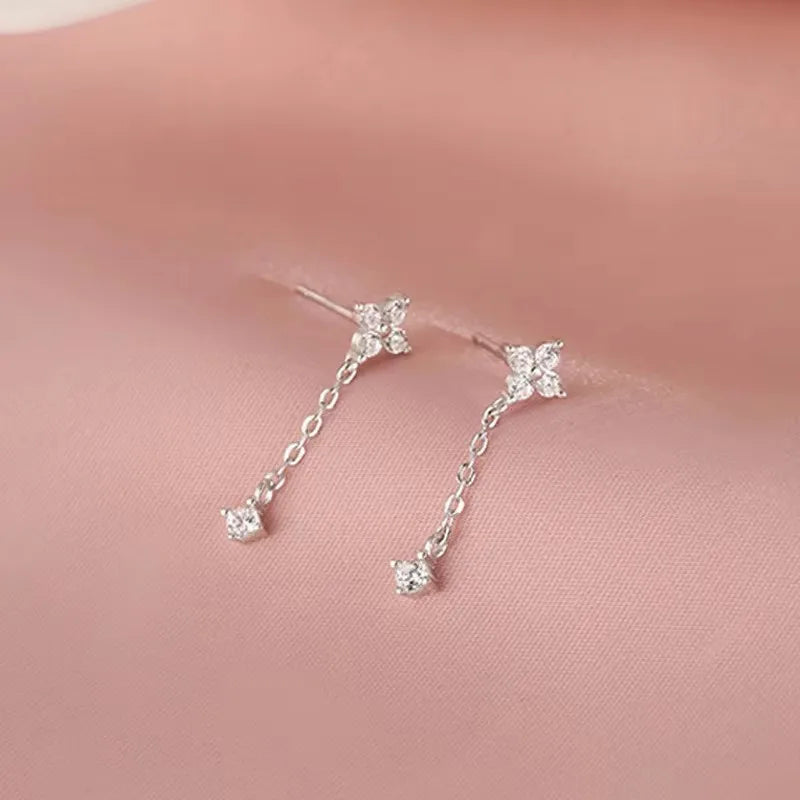 French Luxury Long Zircon Tassel Twisted Drop Earrings