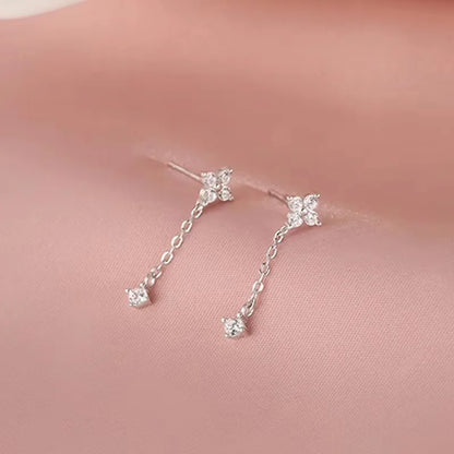 French Luxury Long Zircon Tassel Twisted Drop Earrings