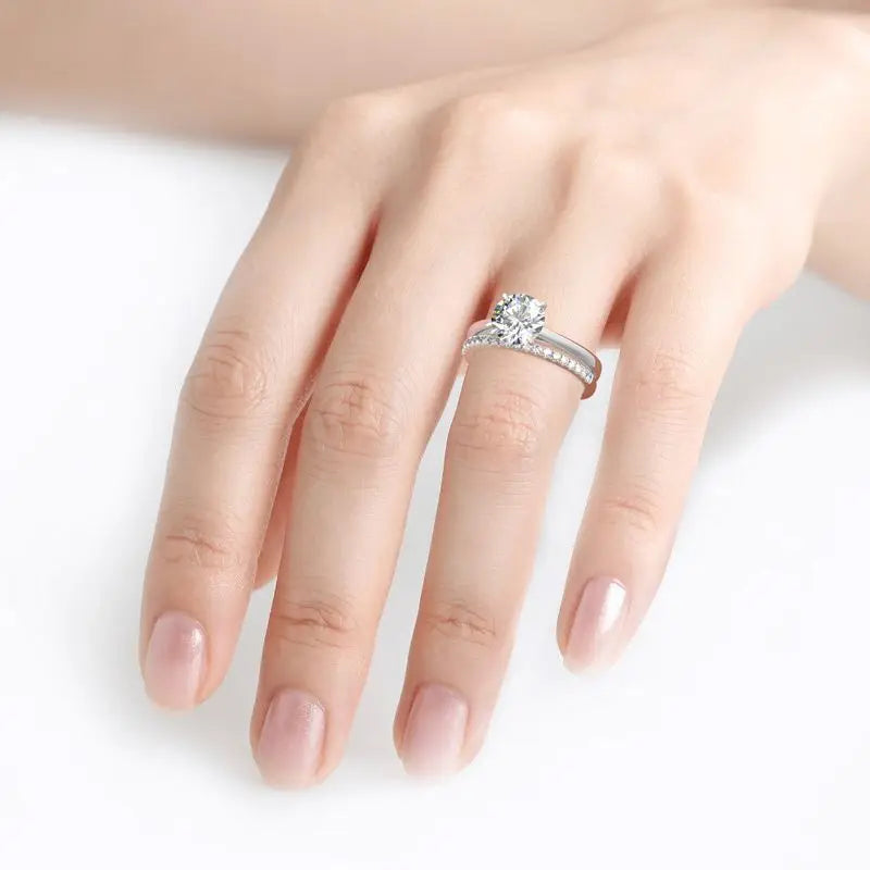 2.0ct GIC Certified Moissanite Bridal Ring Set | 925 Sterling Silver White Gold Plated | Engagement & Wedding Ring