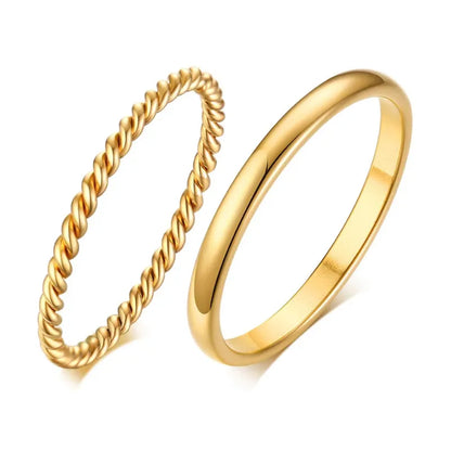 18K Gold Plated Vintage Twisted Rope Ring | Stainless Steel | Women's Wedding & Party Ring