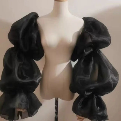 Elegant Puff Wedding Arm Sleeves Evening Dress Decor Ruffles Bride Detachable Sleeves Bowknot Sweet Sheer Cover Sleeves Banquet