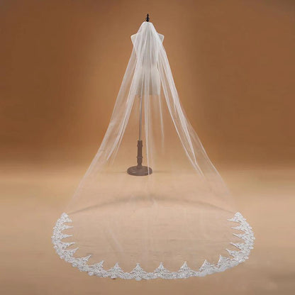 Cathedral Wedding Veil 3 m One-Layer with Lace Applique Edge