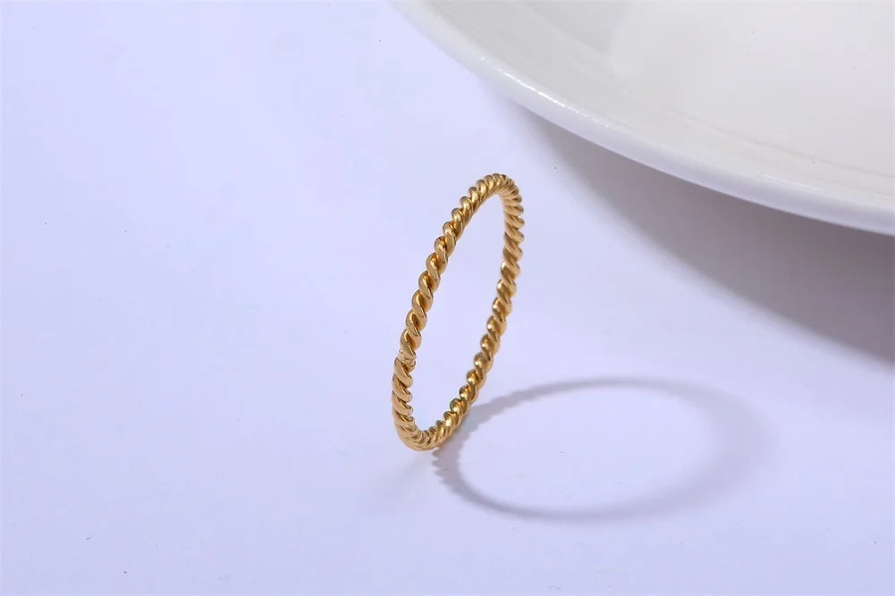 18K Gold Plated Vintage Twisted Rope Ring | Stainless Steel | Women's Wedding & Party Ring