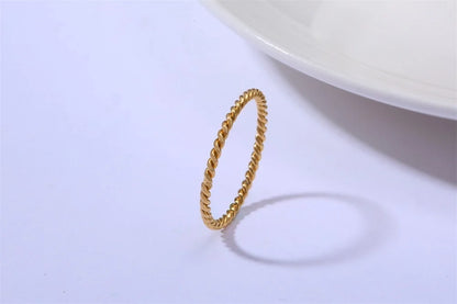18K Gold Plated Vintage Twisted Rope Ring | Stainless Steel | Women's Wedding & Party Ring