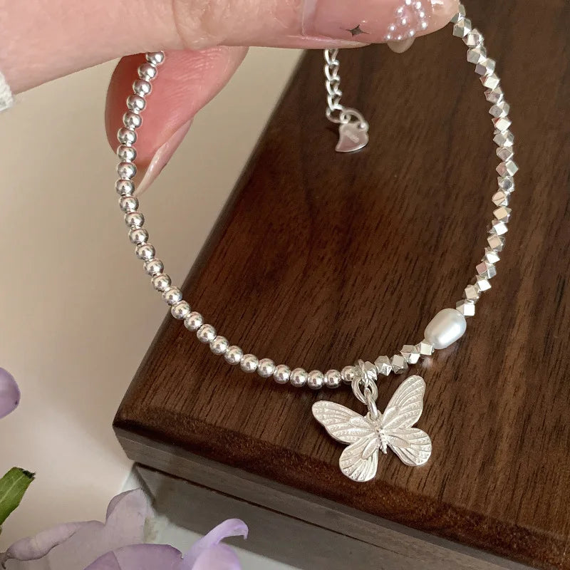925 Sterling Silver Butterfly Bead String Bracelet