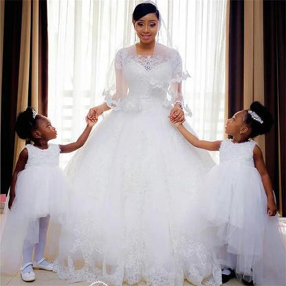 Vintage Lace Appliques African Beading Wedding Dresses Short Sleeves Vestido De Noiva Robe De Mariee Bride Dresses Bridal Gowns