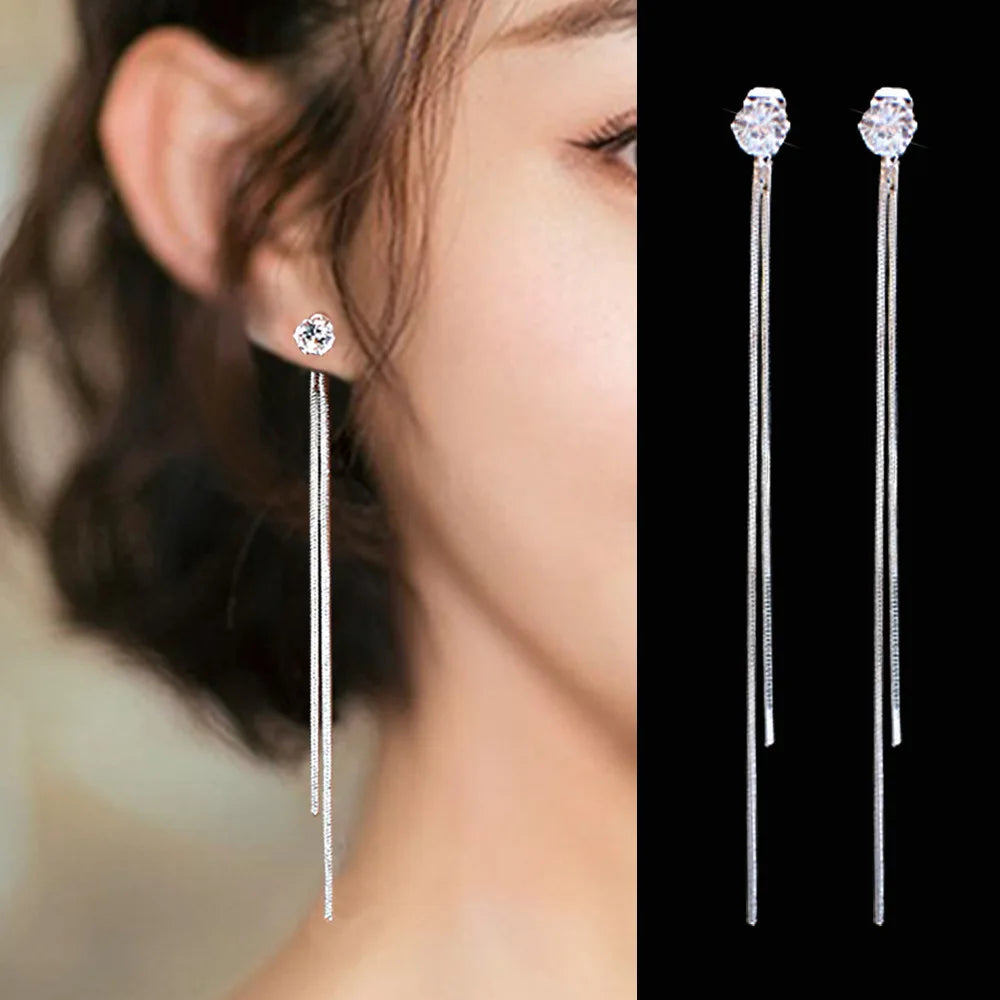 French Luxury Long Zircon Tassel Twisted Drop Earrings