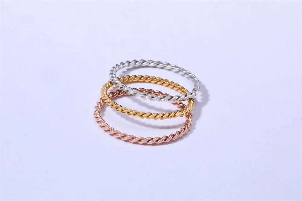 18K Gold Plated Vintage Twisted Rope Ring | Stainless Steel | Women's Wedding & Party Ring