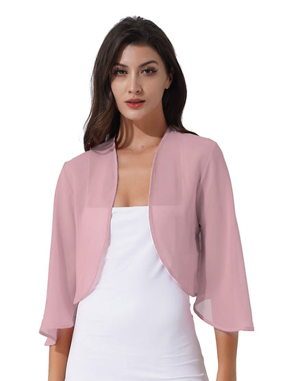Women 3/4 Sleeve Chiffon Cardigan Bolero Shawls Outerwear Wedding Bridal Party Dress Wraps Beach Vacation Cover Ups Soft Cape