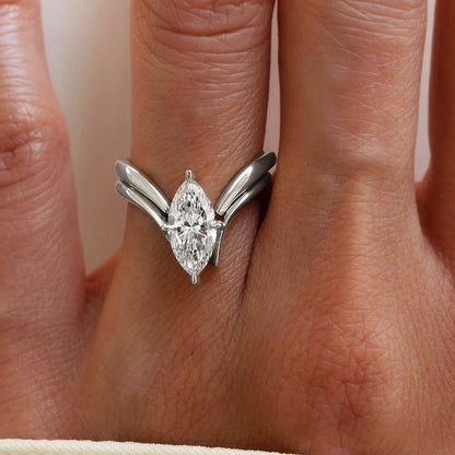 GRA Certified Marquise Cut Moissanite Ring Set | 925 Sterling Silver 18K Gold Plated | D Color VVS1 Wedding Band